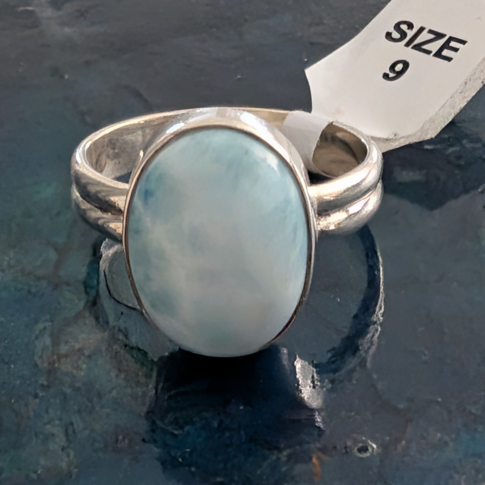 Sterling Silver Rare Natural Dominican Republic Larimar Ring Size 8.5 - Picture 5 of 7
